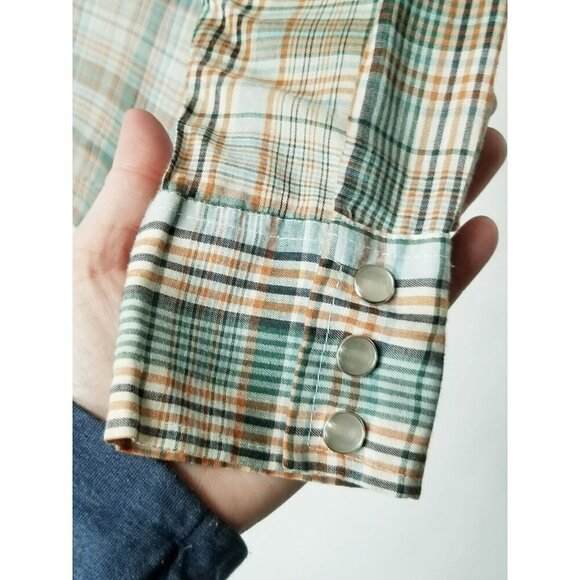 Western Top Mens 36 (Medium) Plaid Rodeo Pearl Button down long sleeve - Picture 7 of 13